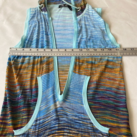 Moi Moi Beach Pool cover up hoodie deep v sweater medium Multi color stripes - Picture 7 of 8